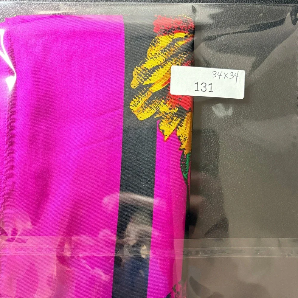 JH Collectibles Silk Scarf Vintage Floral‎ Fuchsia Black Square 34x34 Large